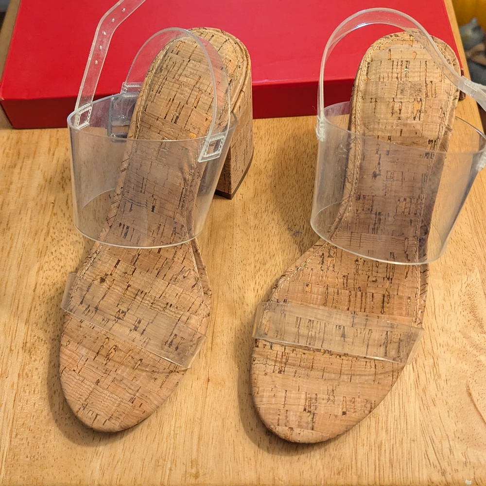 Kelly & Katie Clear Cork Heeled Sandals